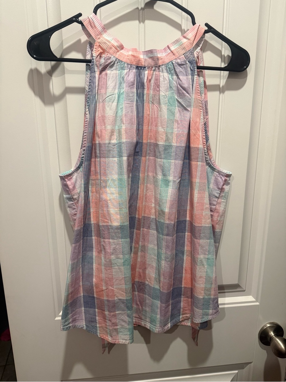 J. Crew Pastel Plaid Tie-Neck Halter